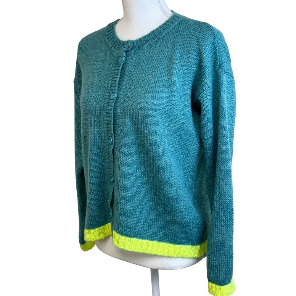 DR BLOOM Teal Mohair Blend Cardigan Sweater Sz S M Feminine Cottage Girly - Picture 10 of 14